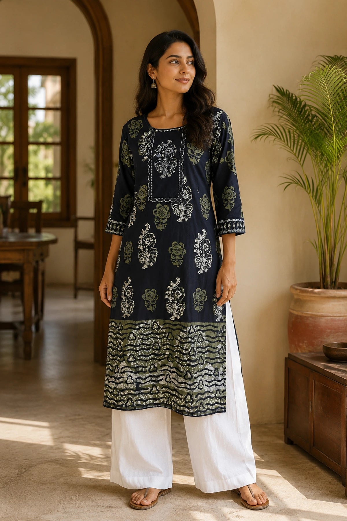 Navy Batik Multiprint Kurta