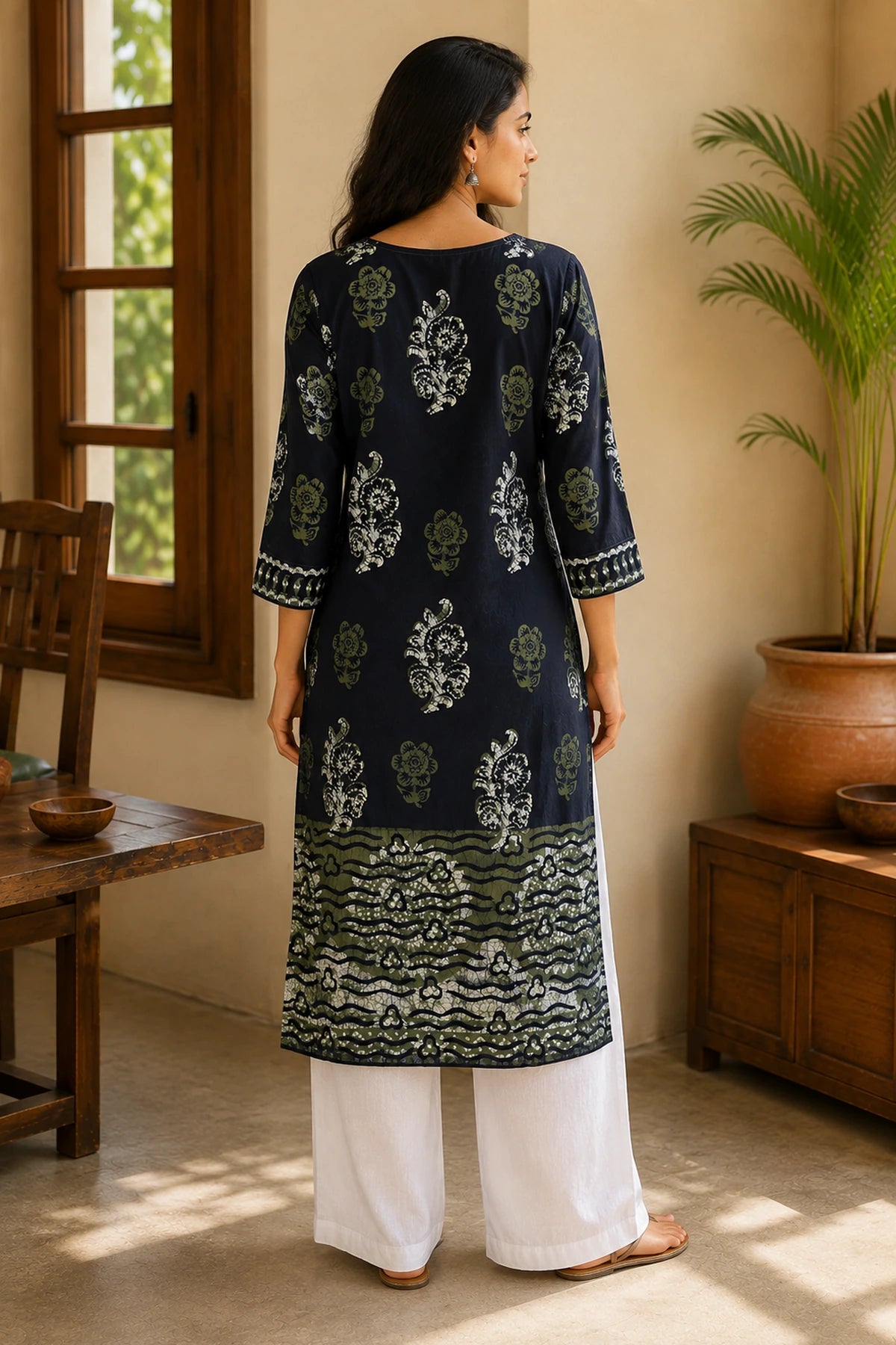 Navy Batik Multiprint Kurta