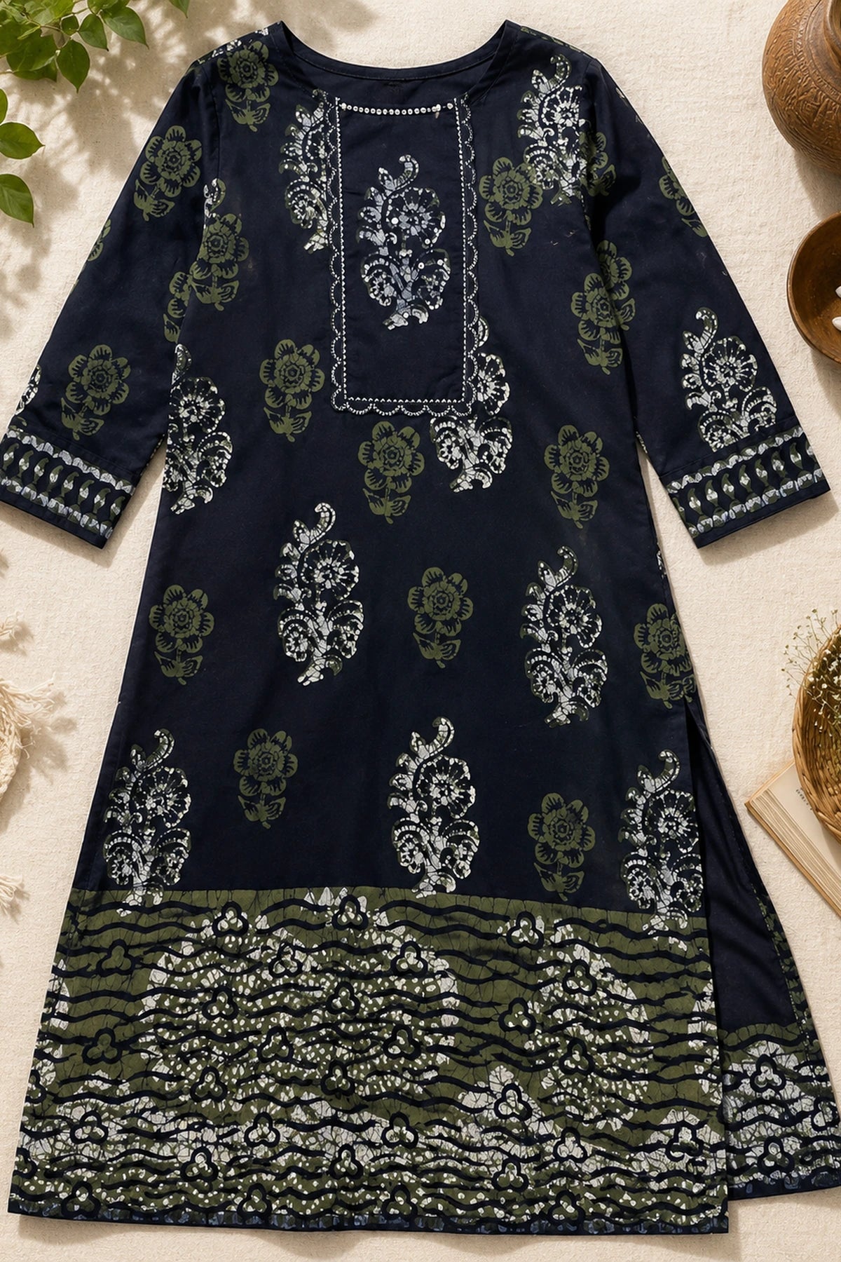 Navy Batik Multiprint Kurta