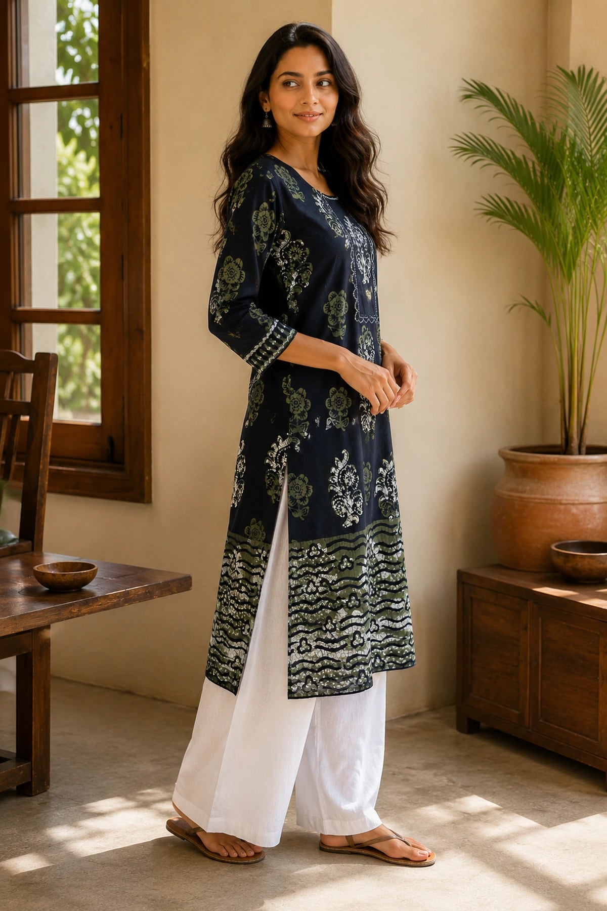 Navy Batik Multiprint Kurta