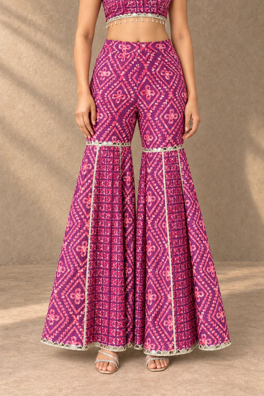 Patakha Batik Mirror Work Gharara Set – gharara flare with mirror-work panels | handcrafted batik ethnic wear for women | Shades of You, detail