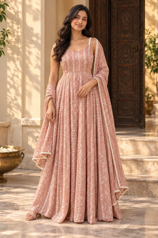Peach Blossom Batik Anarkali Set – front hero view | handcrafted batik ethnic wear for women | Shades of You