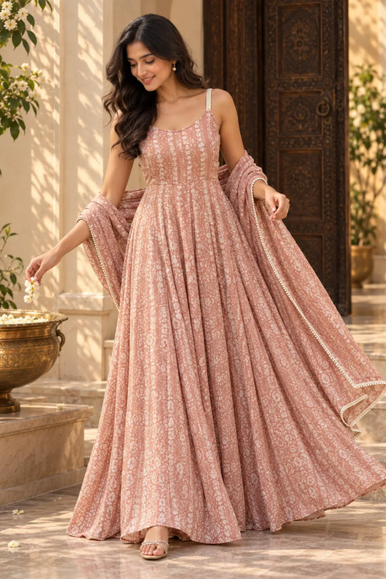Peach Blossom Batik Anarkali Set – movement twirl view | handcrafted batik ethnic wear for women | Shades of You, detail