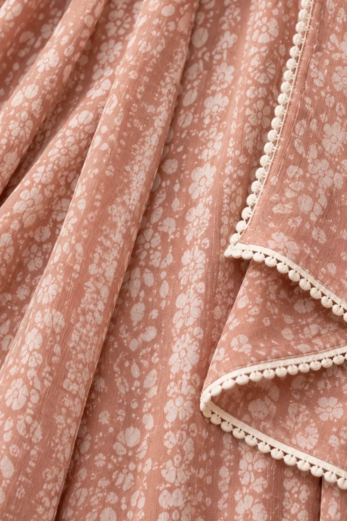 Peach Blossom Batik Anarkali Set – pleats and trim detail | handcrafted batik ethnic wear for women | Shades of You