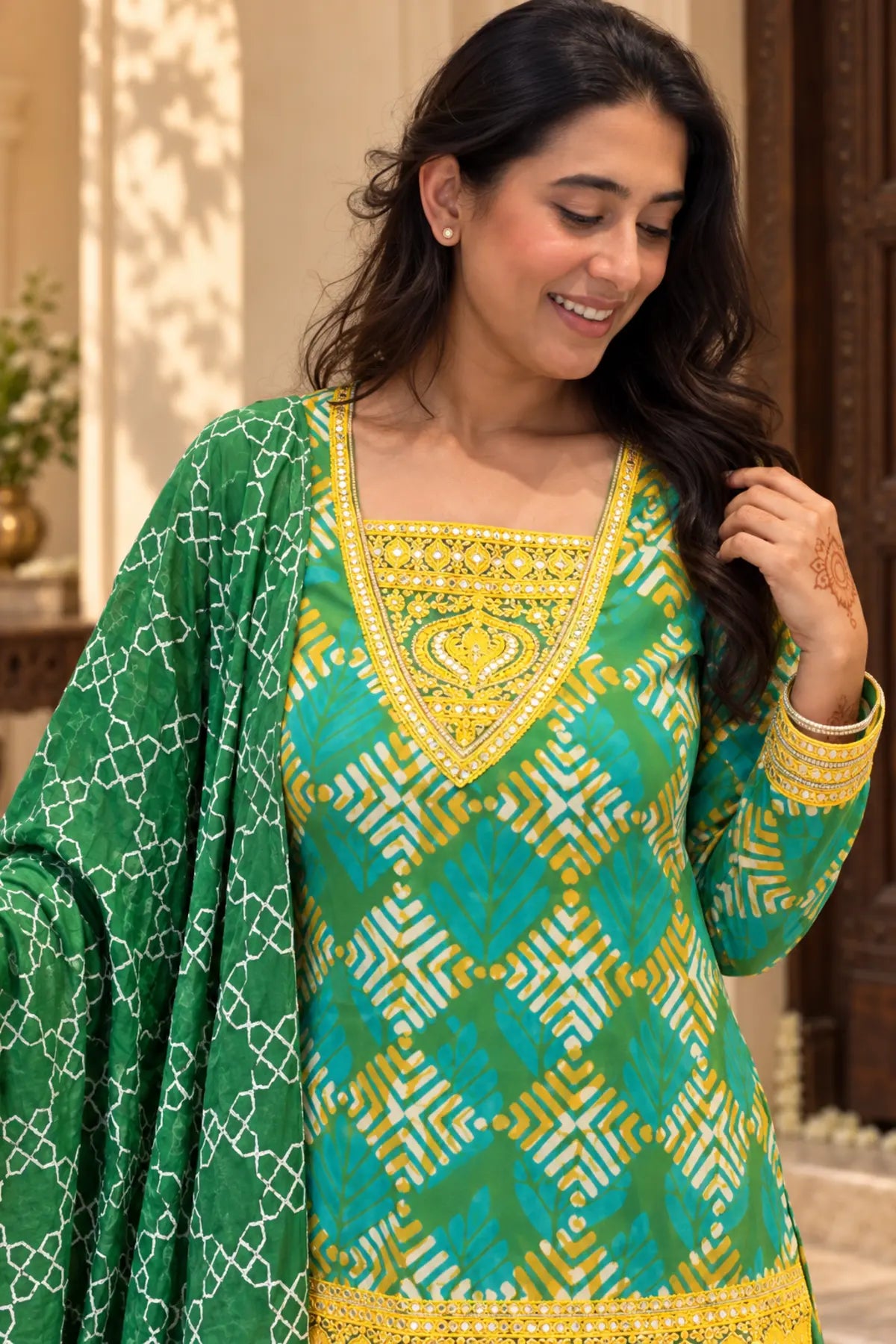 Saanjh Batik Sharara Ensemble - fabric detail