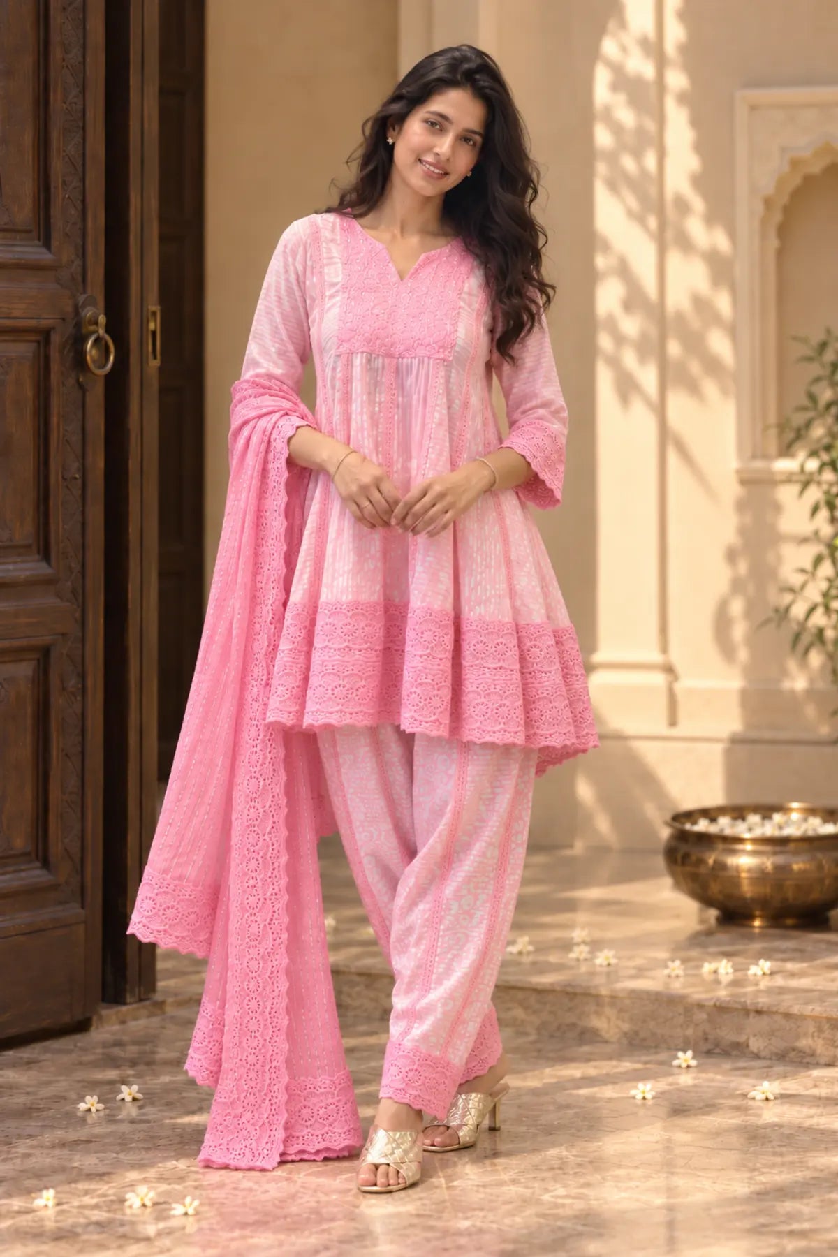 Saanvi Pink Batik Dhoti Set - styled look