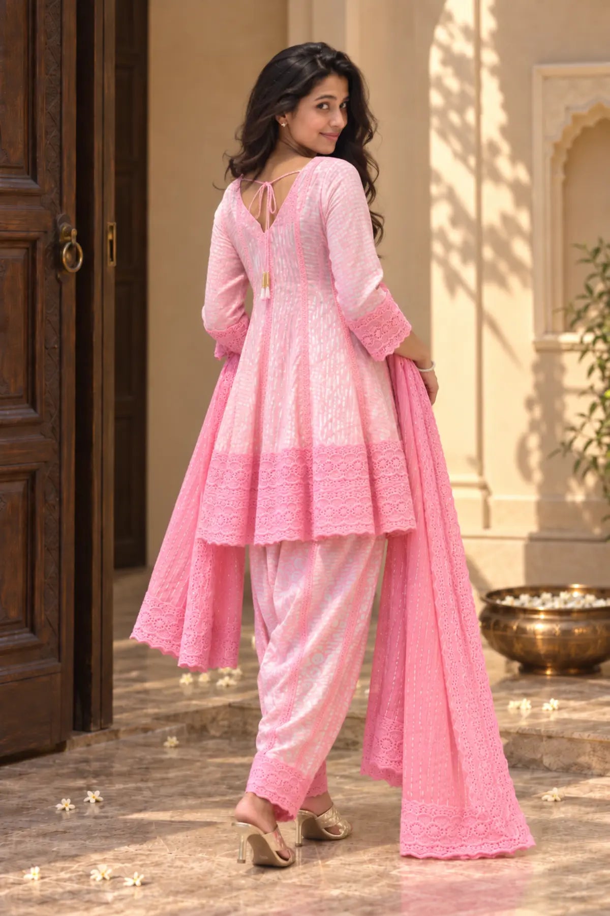 Saanvi Pink Batik Dhoti Set - full outfit