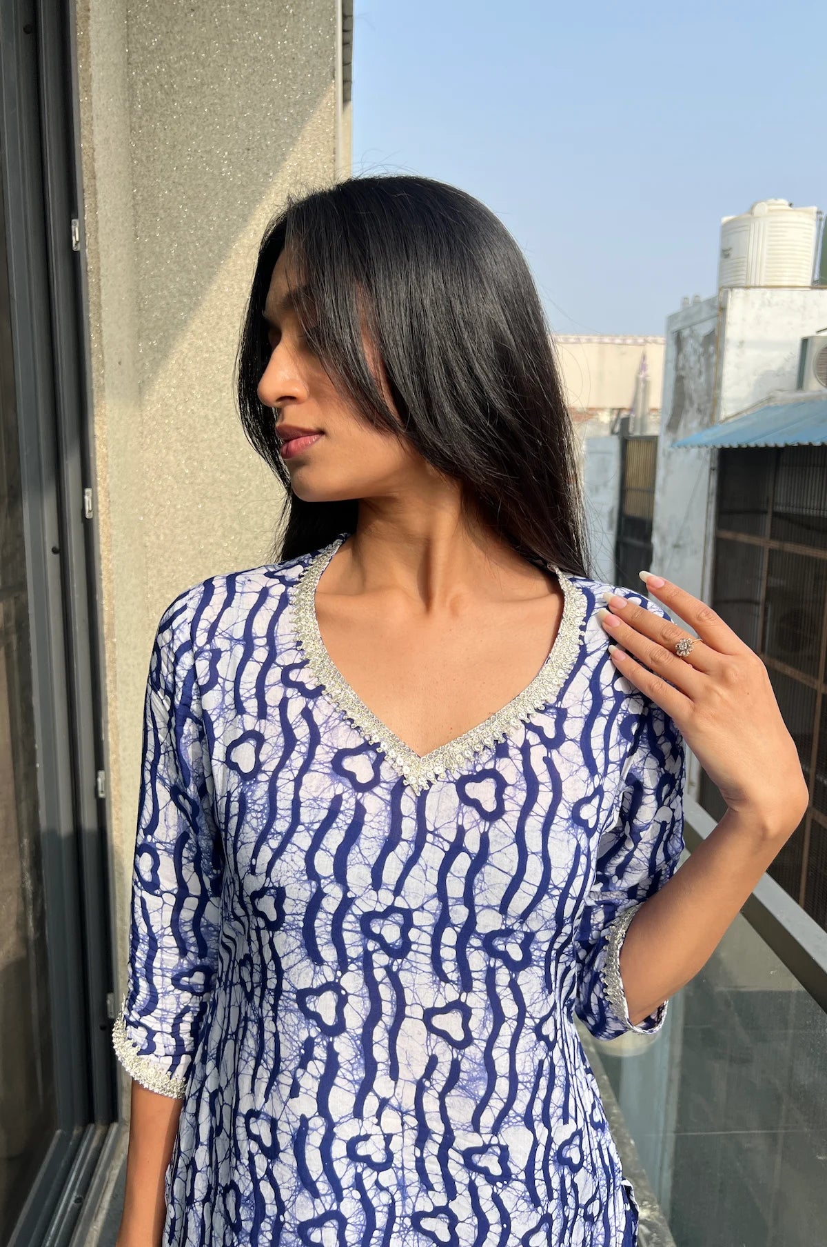 Noor Royal Blue Batik Suit Set – back view | handcrafted batik ethnic wear for women | Shades of You