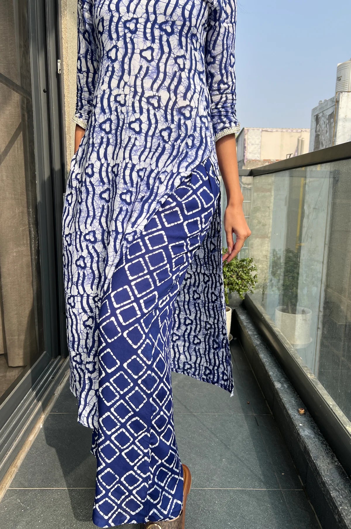 Noor Royal Blue Batik Suit Set – side view | handcrafted batik ethnic wear for women | Shades of You