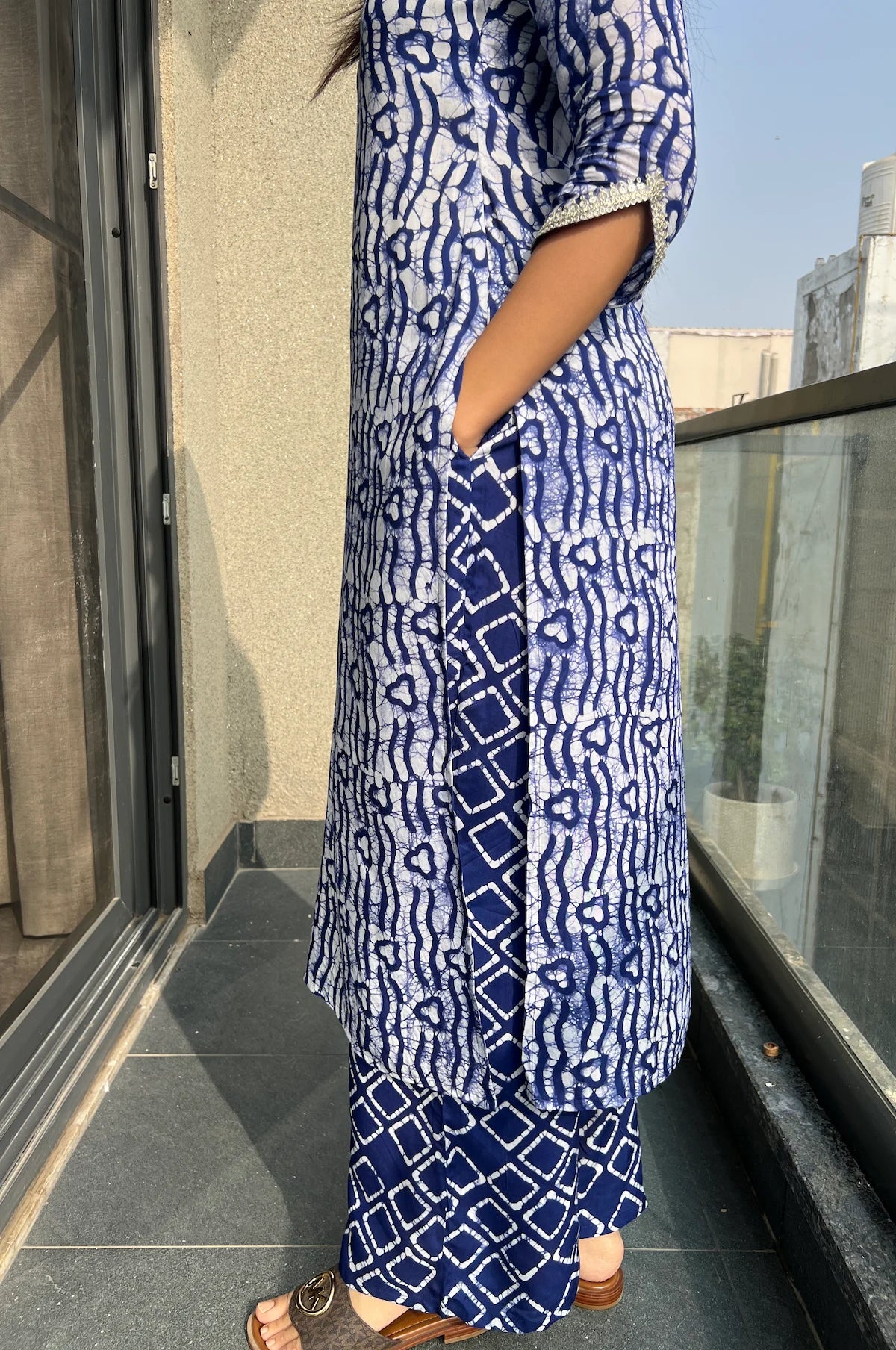 Noor Royal Blue Batik Suit Set – detail shot | handcrafted batik ethnic wear for women | Shades of You