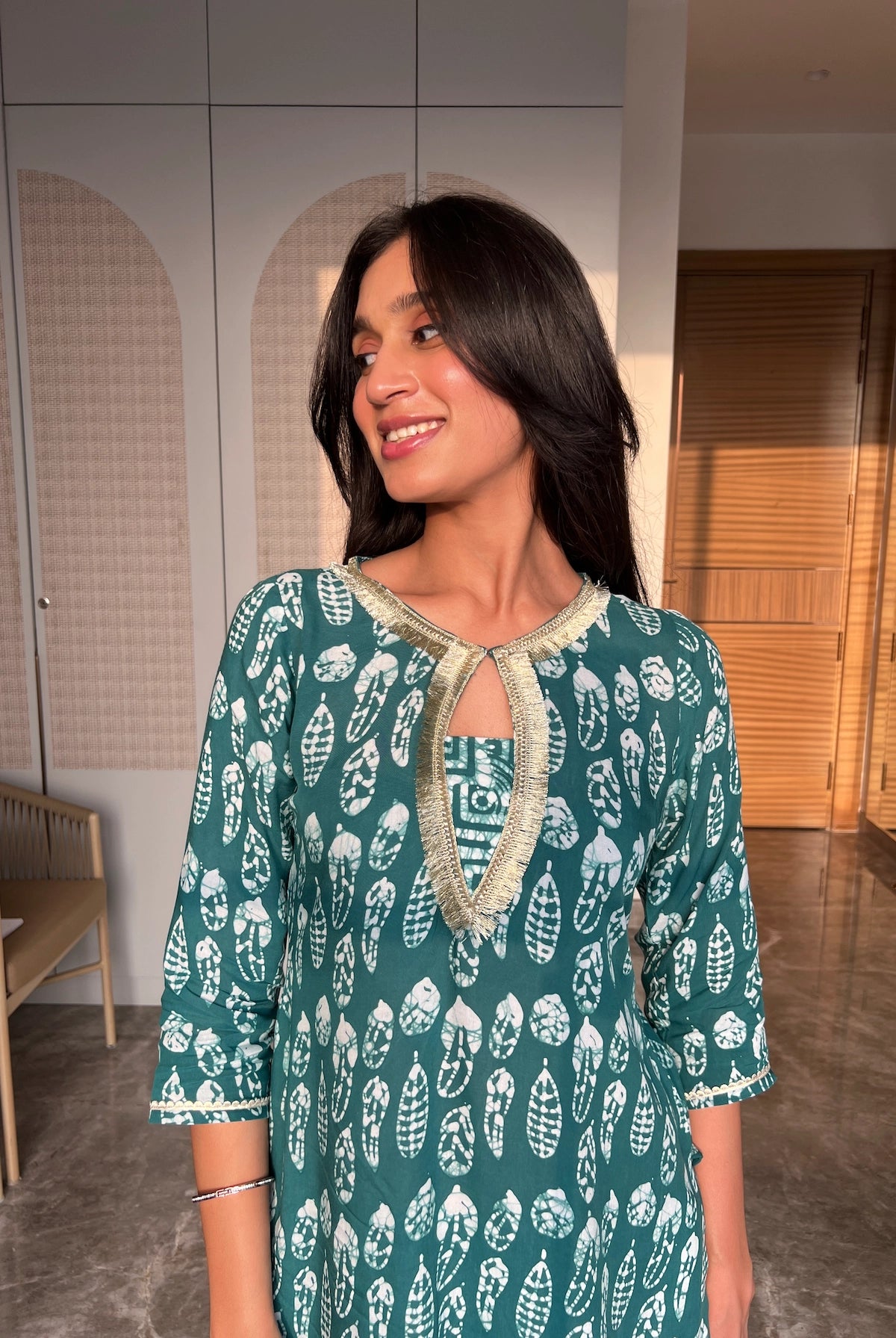The Olive Leaf Batik Suit Set – front view | handcrafted batik ethnic wear for women | Shades of You