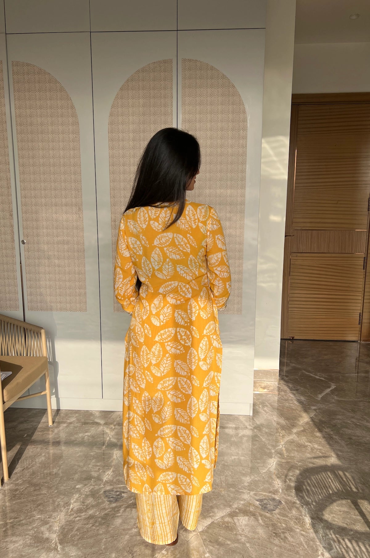 Golden Loom Batik Suit Set – side view | handcrafted batik ethnic wear for women | Shades of You