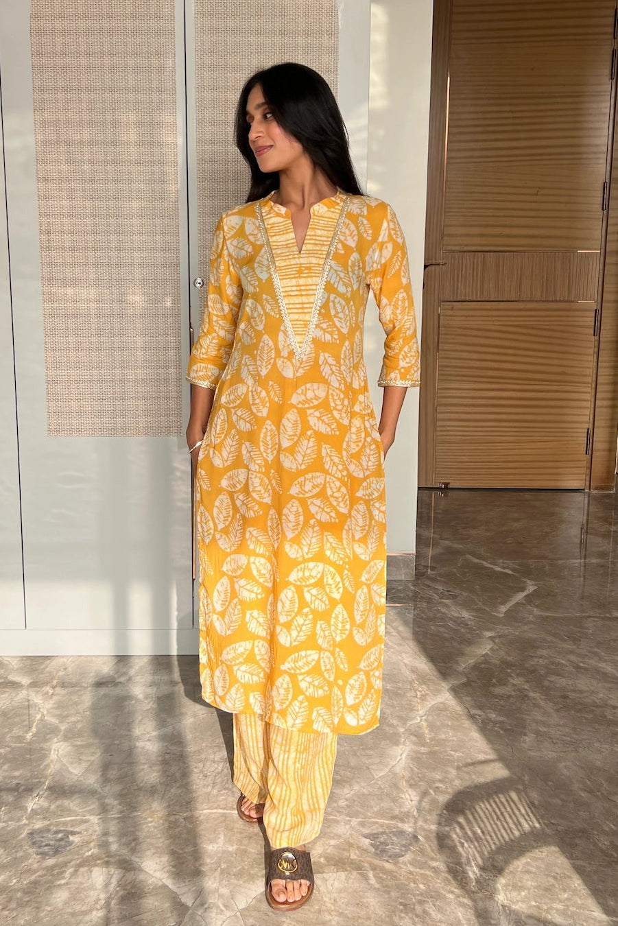Golden Loom Batik Suit Set – front view | handcrafted batik ethnic wear for women | Shades of You