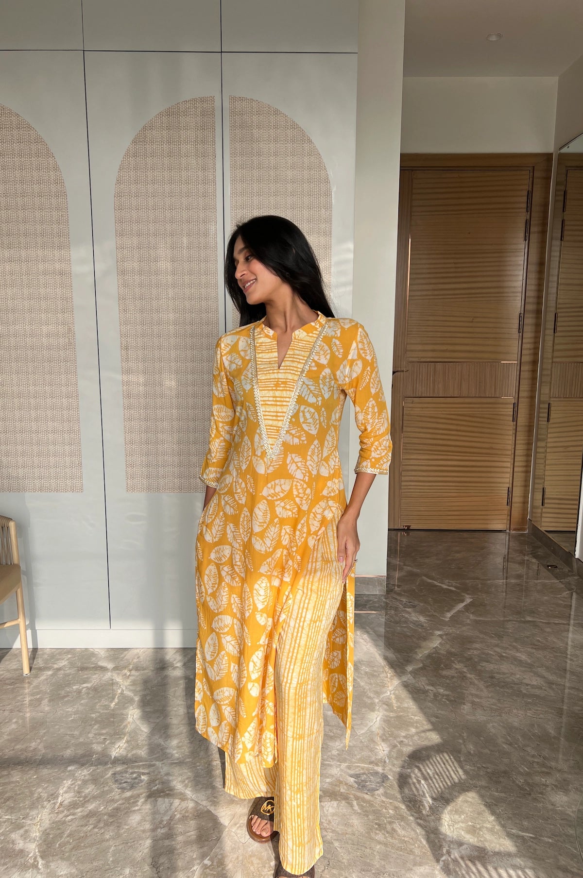 Golden Loom Batik Suit Set – detail shot | handcrafted batik ethnic wear for women | Shades of You