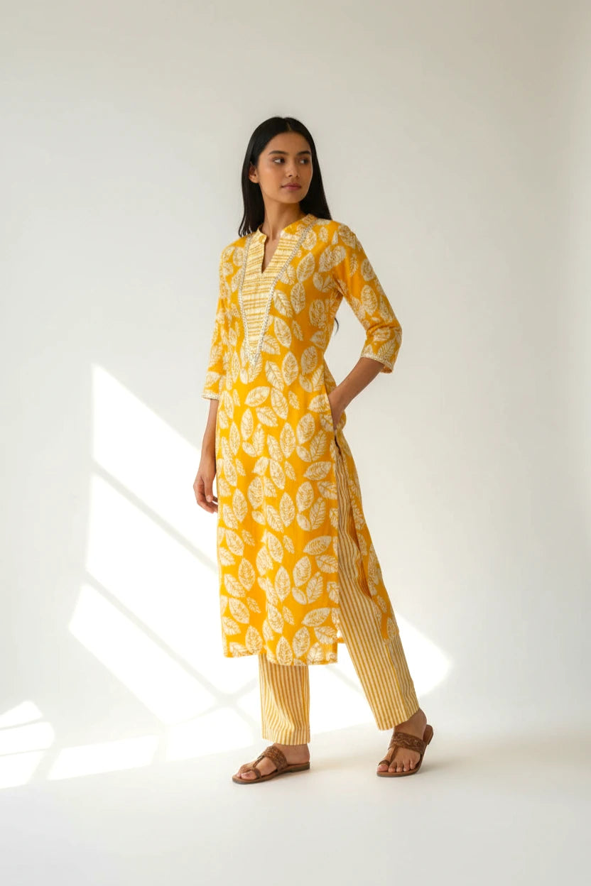 Golden Loom Batik Suit Set – styled look | handcrafted batik ethnic wear for women | Shades of You