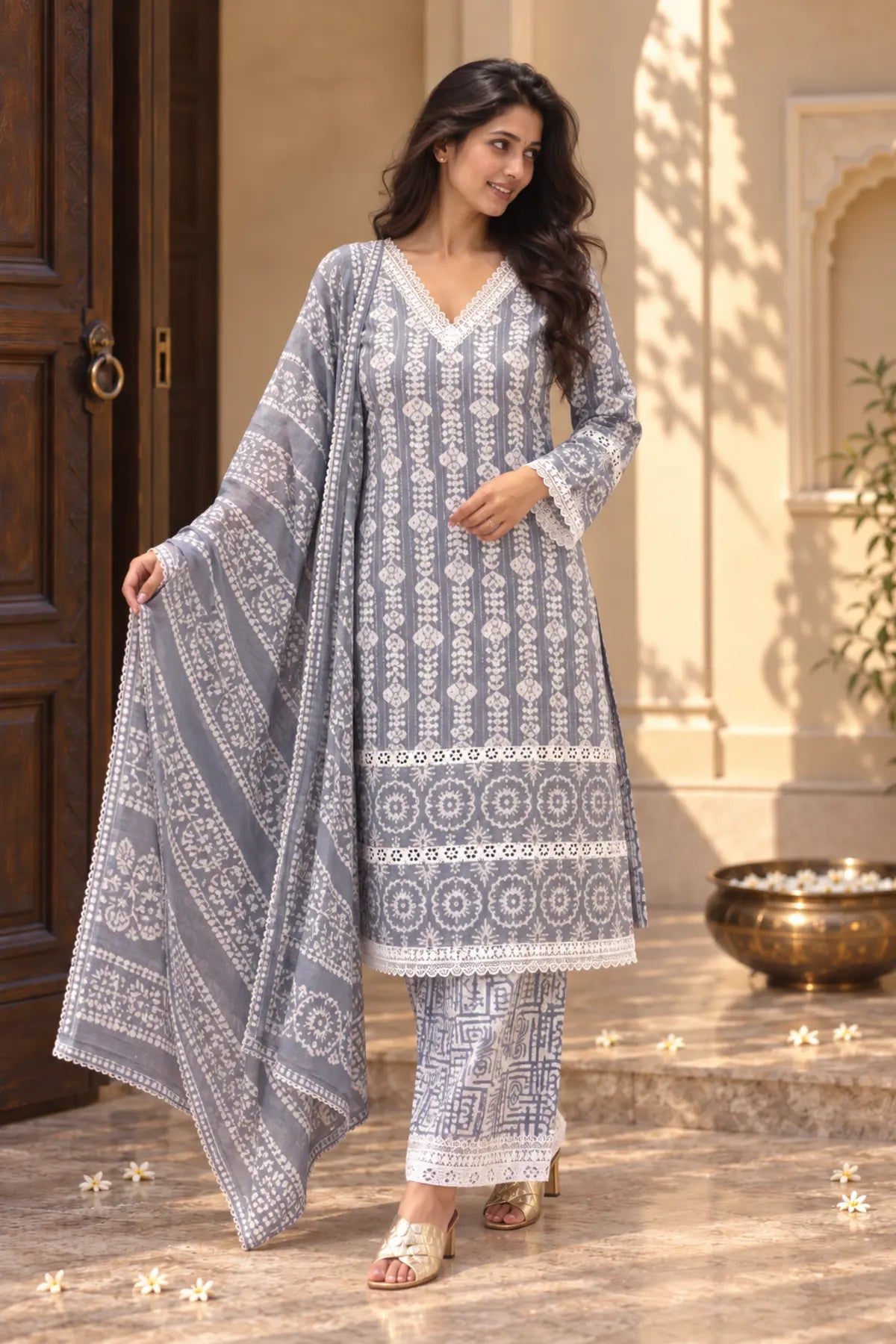 Silver Ash Batik Suit Set - front view