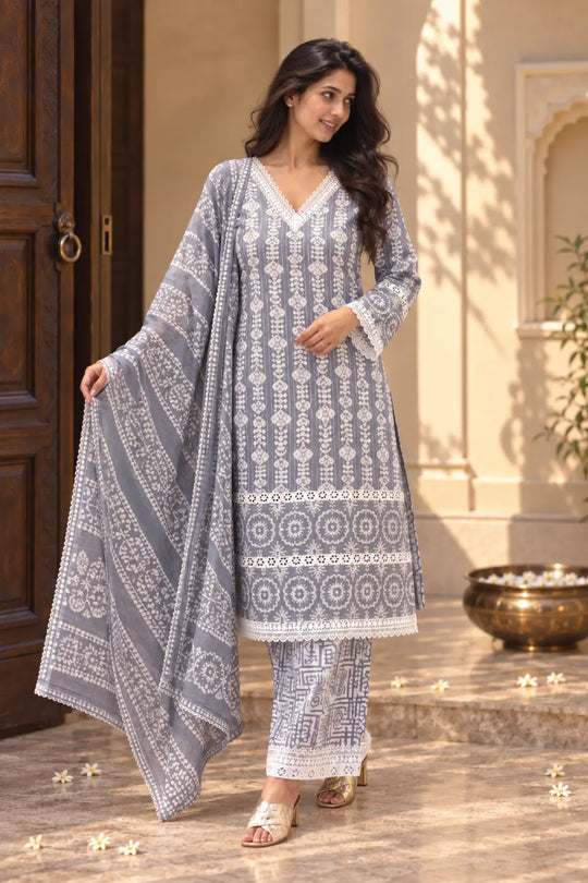 Silver Ash Batik Suit Set - front view