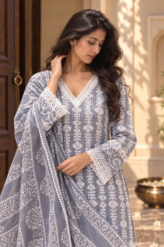 Silver Ash Batik Suit Set - back view, detail