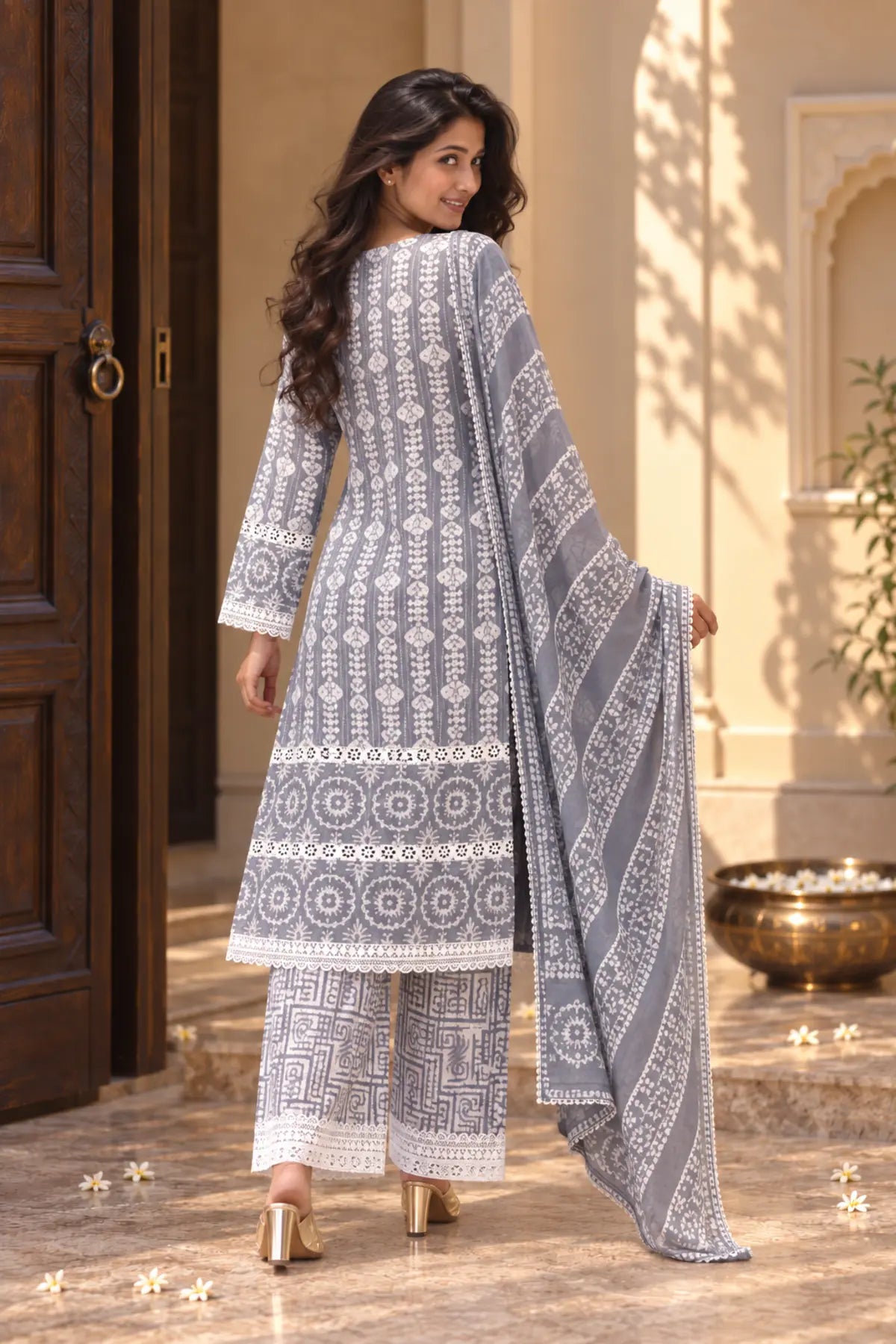 Silver Ash Batik Suit Set - full outfit