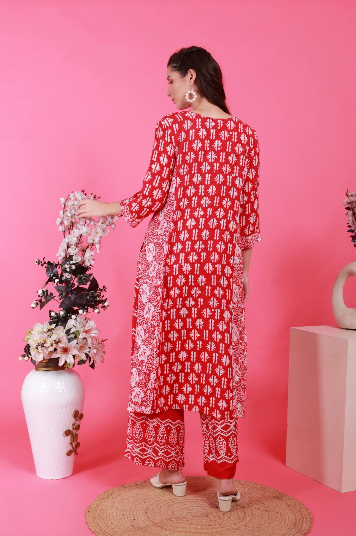 Batik Crimson Co-Ord Set – styled look | handcrafted batik ethnic wear for women | Shades of You