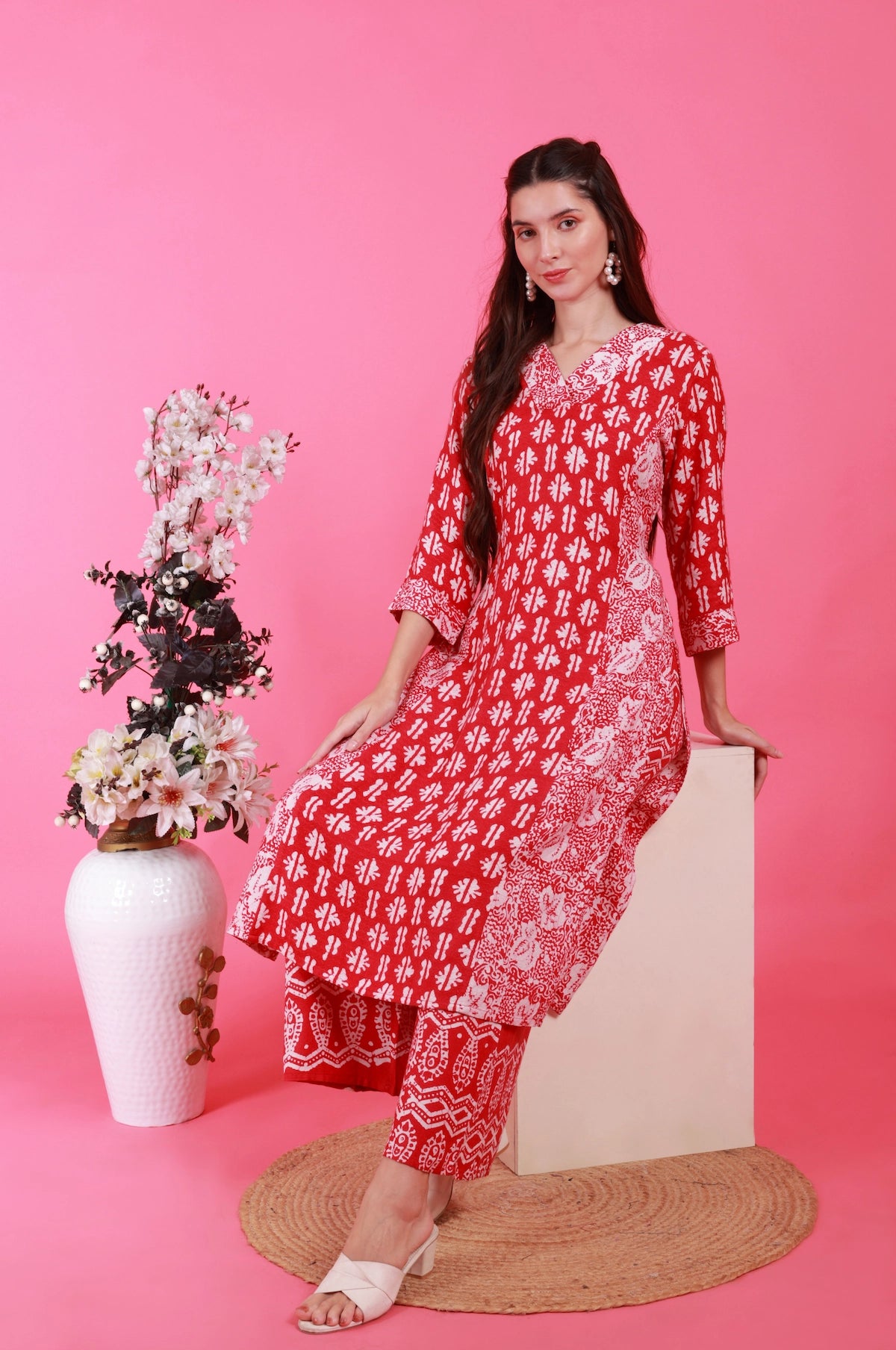 Batik Crimson Co-Ord Set – side view | handcrafted batik ethnic wear for women | Shades of You