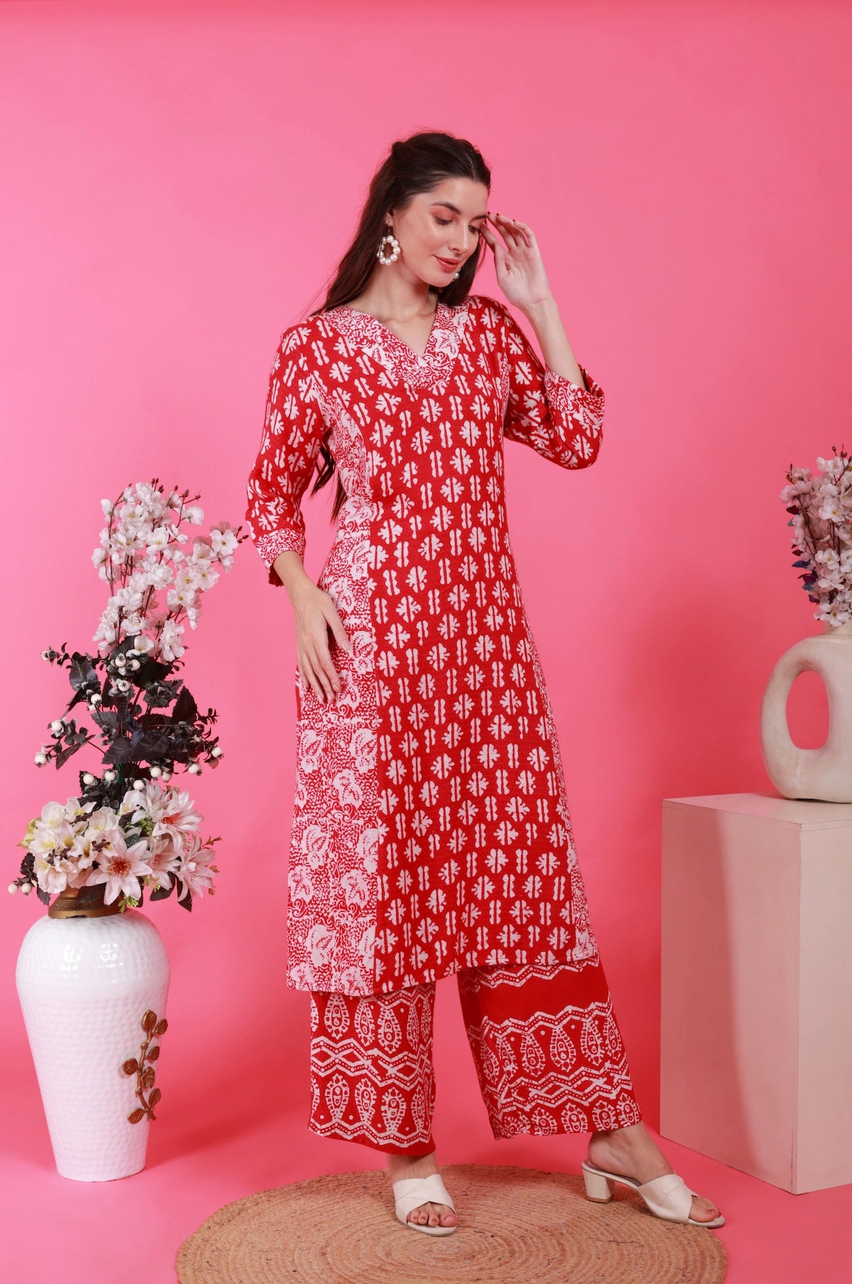 Batik Crimson Co-Ord Set – back view | handcrafted batik ethnic wear for women | Shades of You