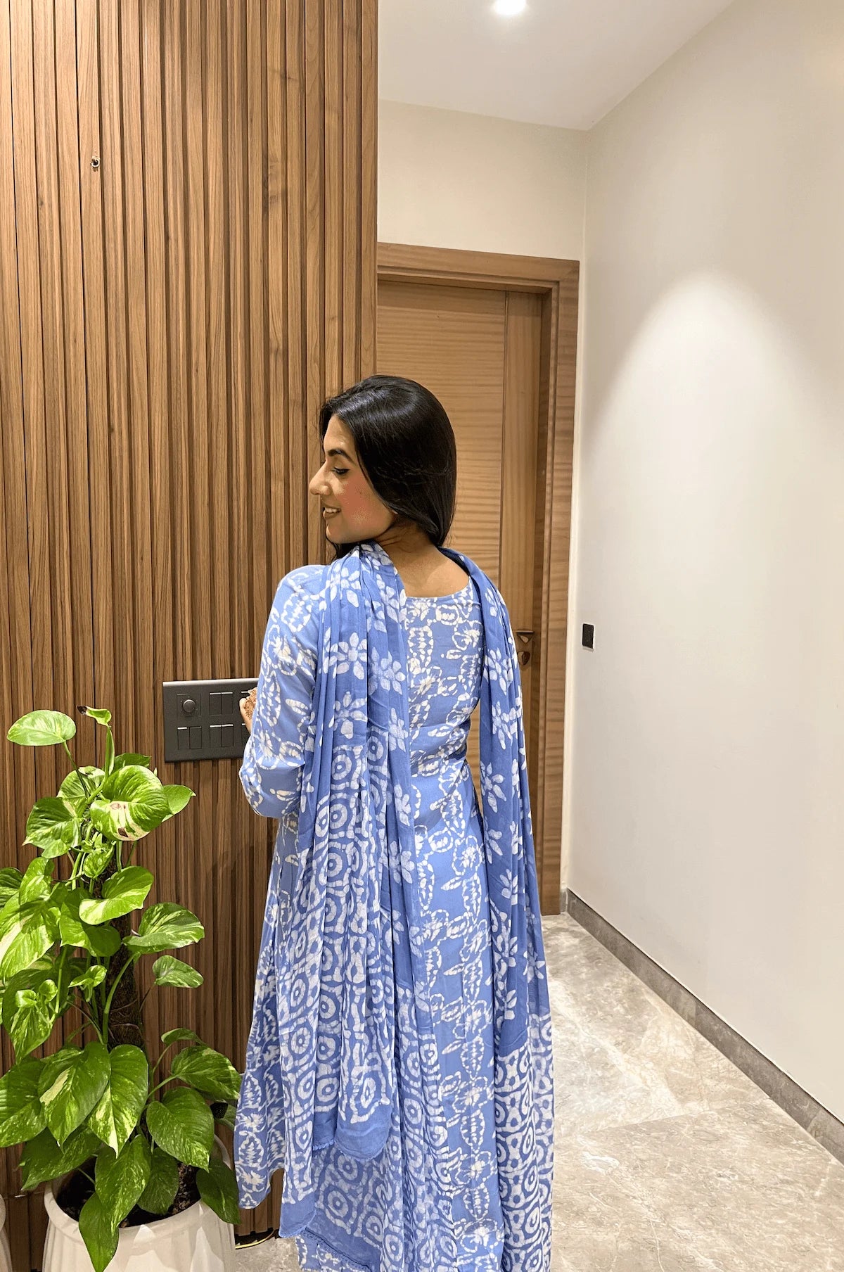 Blue Frost Batik Suit Set – back view | handcrafted batik ethnic wear for women | Shades of You