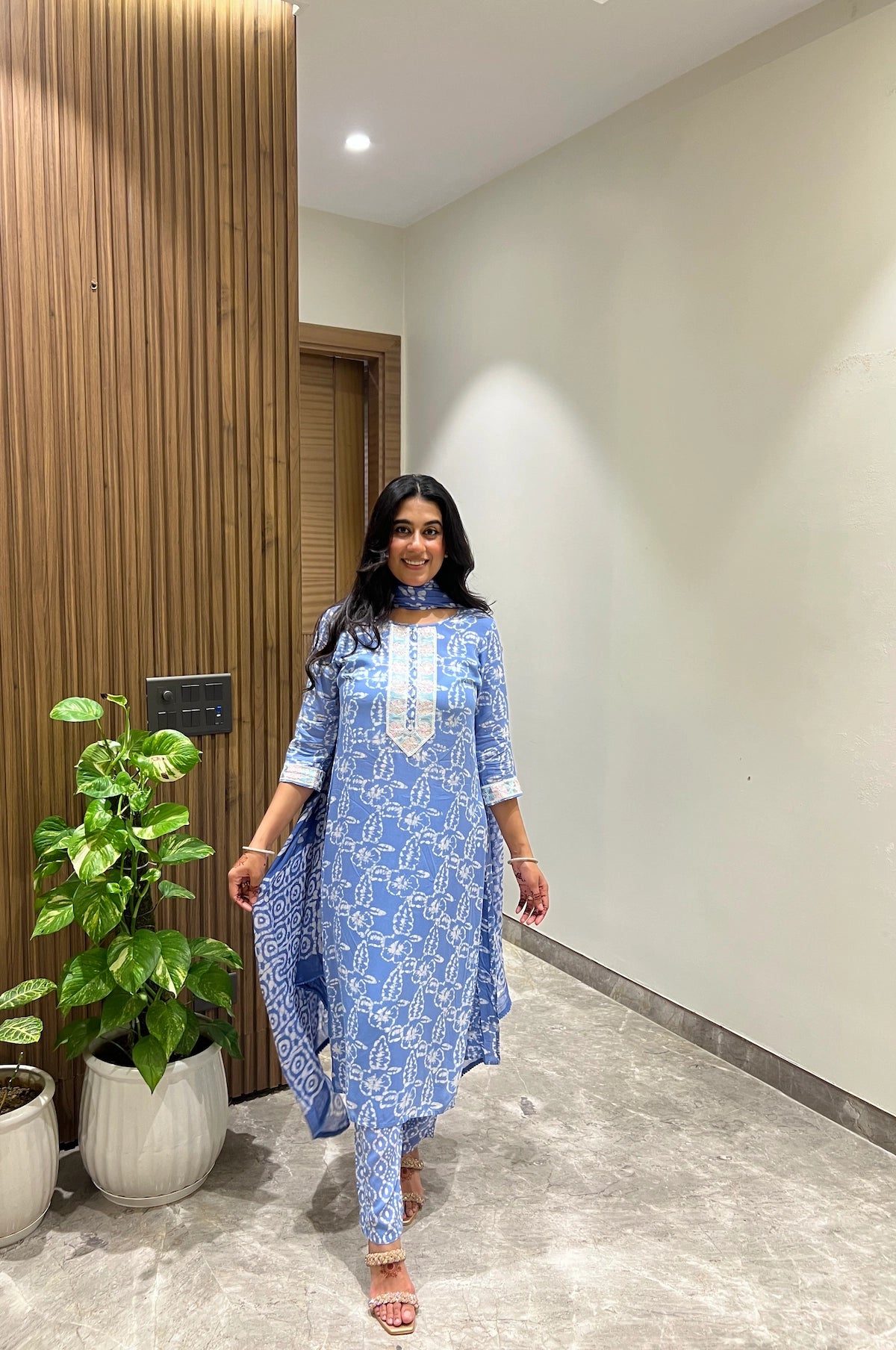 Blue Frost Batik Suit Set – front view | handcrafted batik ethnic wear for women | Shades of You
