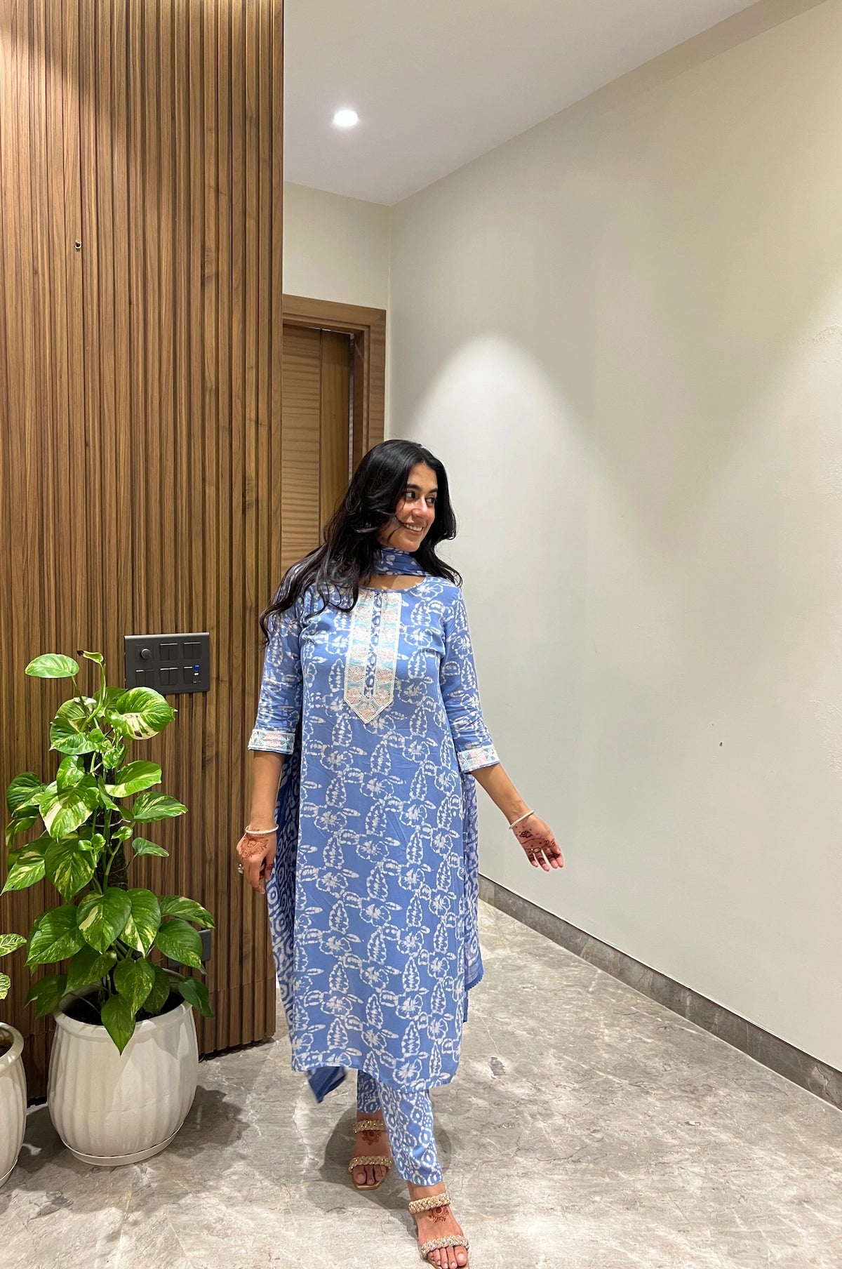 Blue Frost Batik Suit Set – side view | handcrafted batik ethnic wear for women | Shades of You