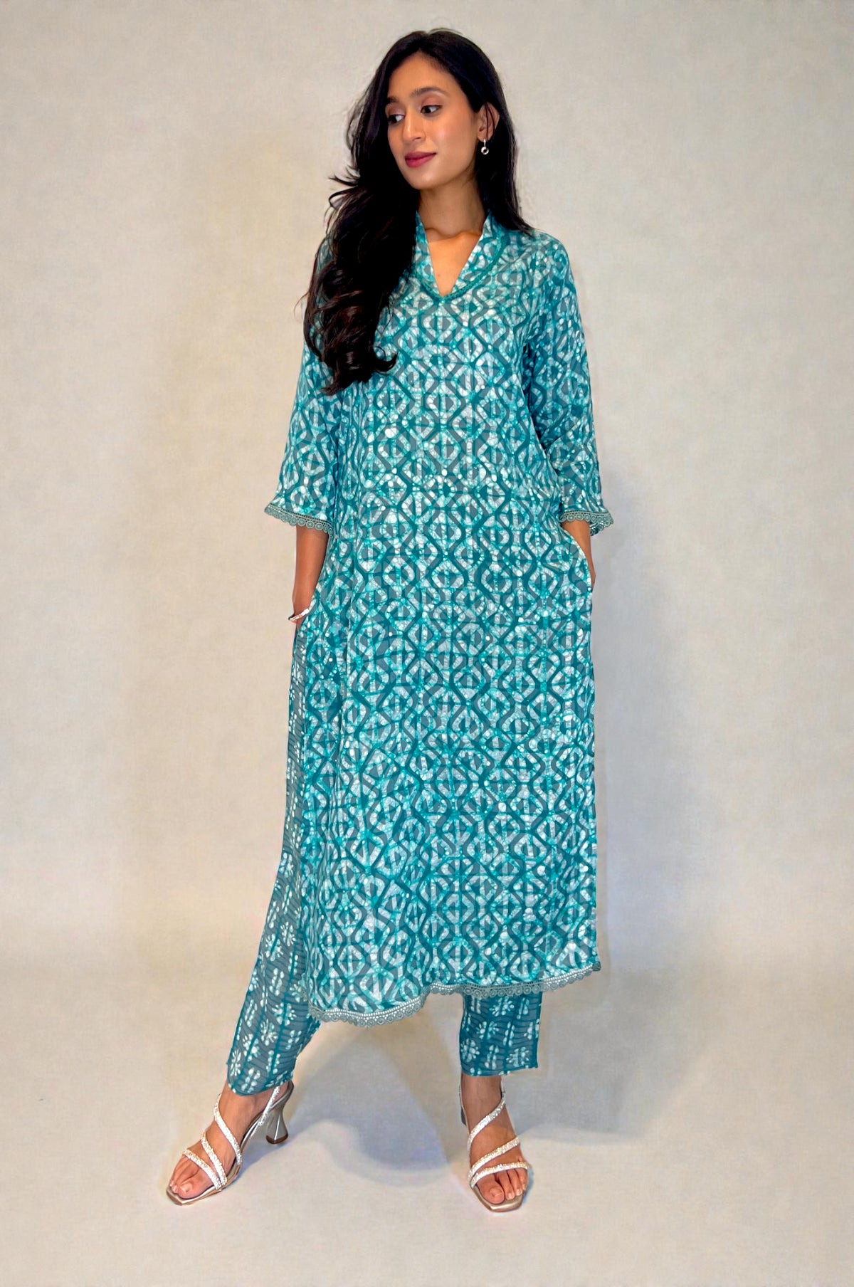 Blue Tide Batik Suit Set – front view | handcrafted batik ethnic wear for women | Shades of You
