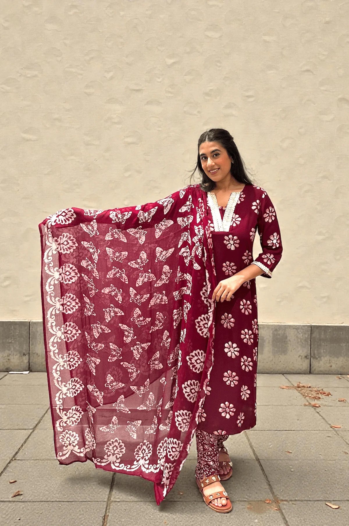 Batik Scarlet Garden Set – back view | handcrafted batik ethnic wear for women | Shades of You