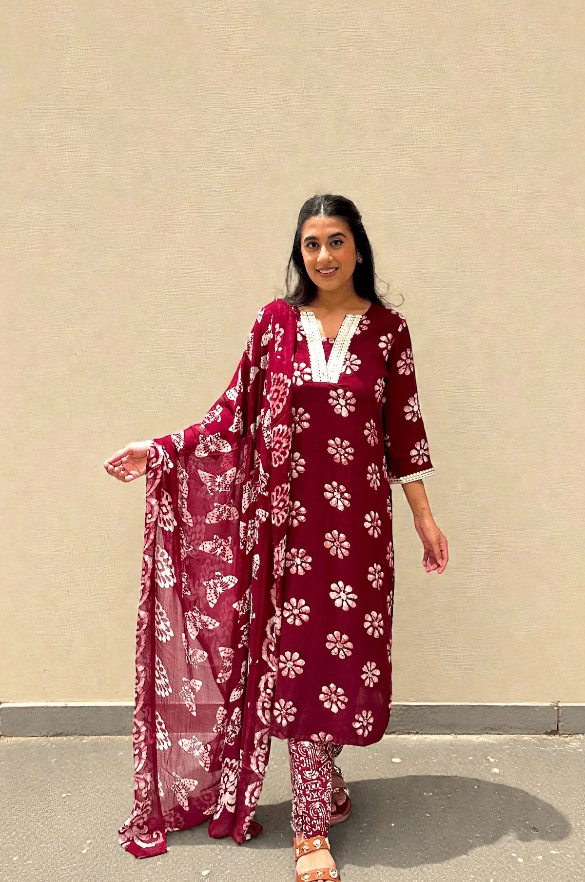 Batik Scarlet Garden Set – front view | handcrafted batik ethnic wear for women | Shades of You
