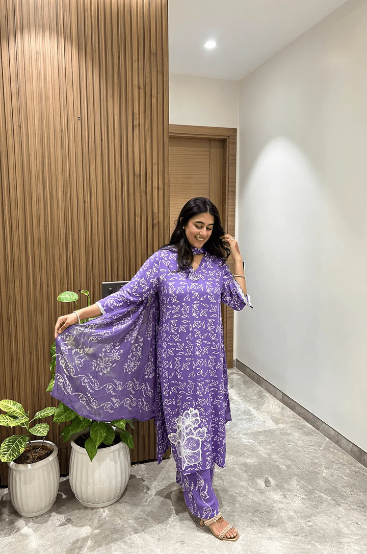 Batik Purple Bloom Suit Set