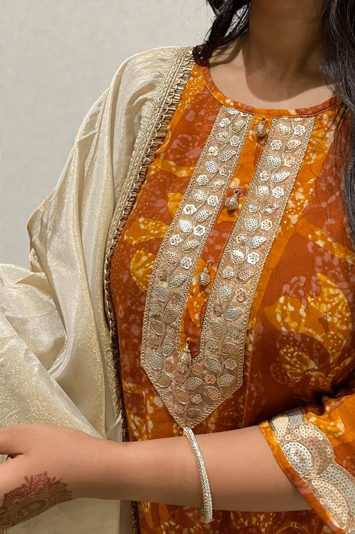 Autumn Glow Batik Suit Set – detail shot | handcrafted batik ethnic wear for women | Shades of You