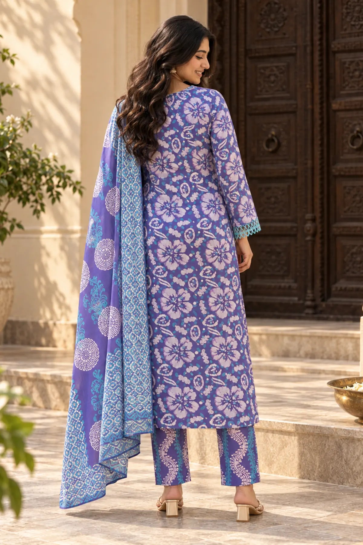 Violet Garden Batik Suit Set – back view | handcrafted batik ethnic wear for women | Shades of You