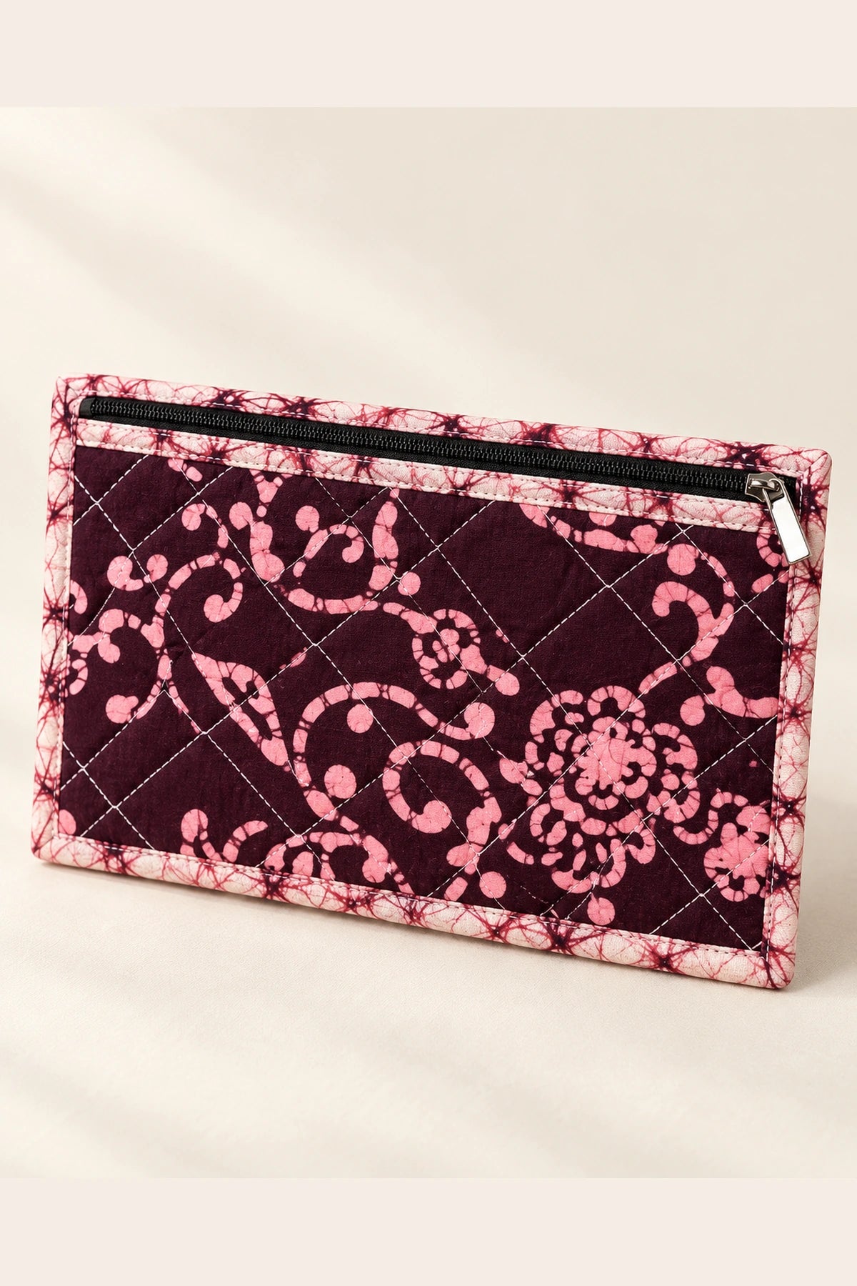Small Pouch in Wine Pink Floral