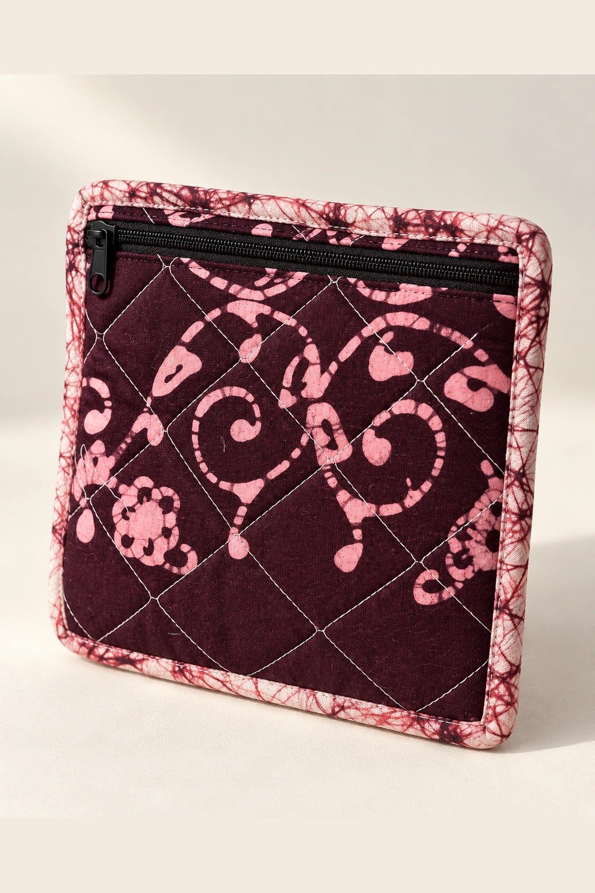 Coin Pouch in Wine Pink Floral print – angled view | Shades of You