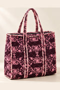 Wine Pink Floral Quilted Batik Tote Bag