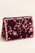 Wine Pink Floral Quilted Batik Utility Pouch